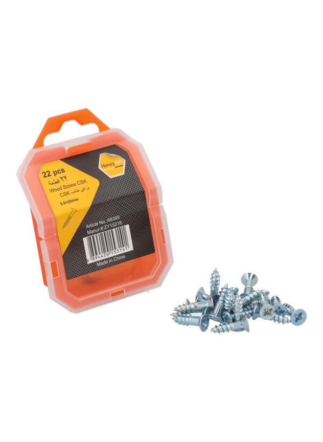 HONEY BEE 22-Piece Rust-Proof CSK Wood Screws Silver 5 x 20mm ZY15216  - Image 2