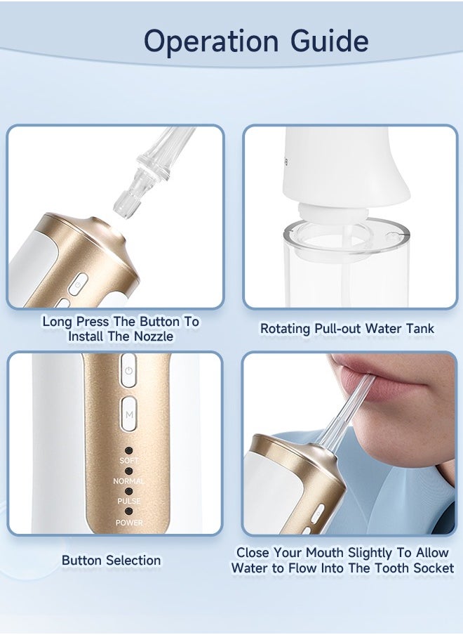 BOMIDI - Water Flosser for Cleaning Teeth 360° Rotation 6 Nozzles 240ml Water Tank IPX7 Type-C 3H Charging Time DE02 - White/Gold - Image 1