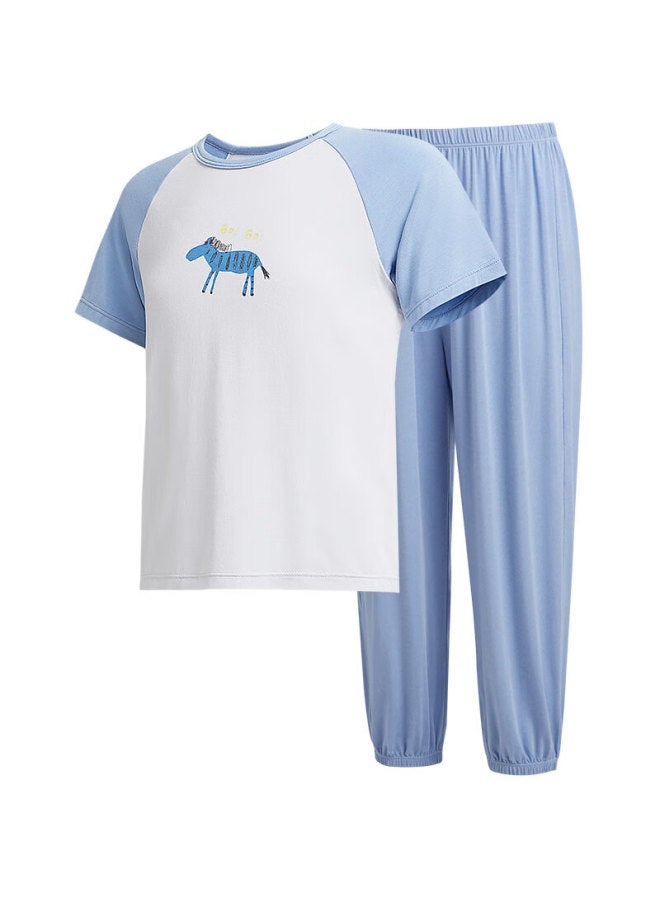 Potatokids Children's Pajamas, Modal Moisture-wicking Spring And Summer New Short-sleeve Home Wear Set, Navy Blue, 130 - Image 4