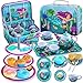 JOYIN 35Pcs Mermaid Tea Party Set for Little Girls Pretend Tin Teapot Set Princess Tea Time Play Kitchen Toy with Dessert Doughnut Carrying Case for Birthday Easter Gifts Kids Toddlers Age 3 4 5 6 - Image 3
