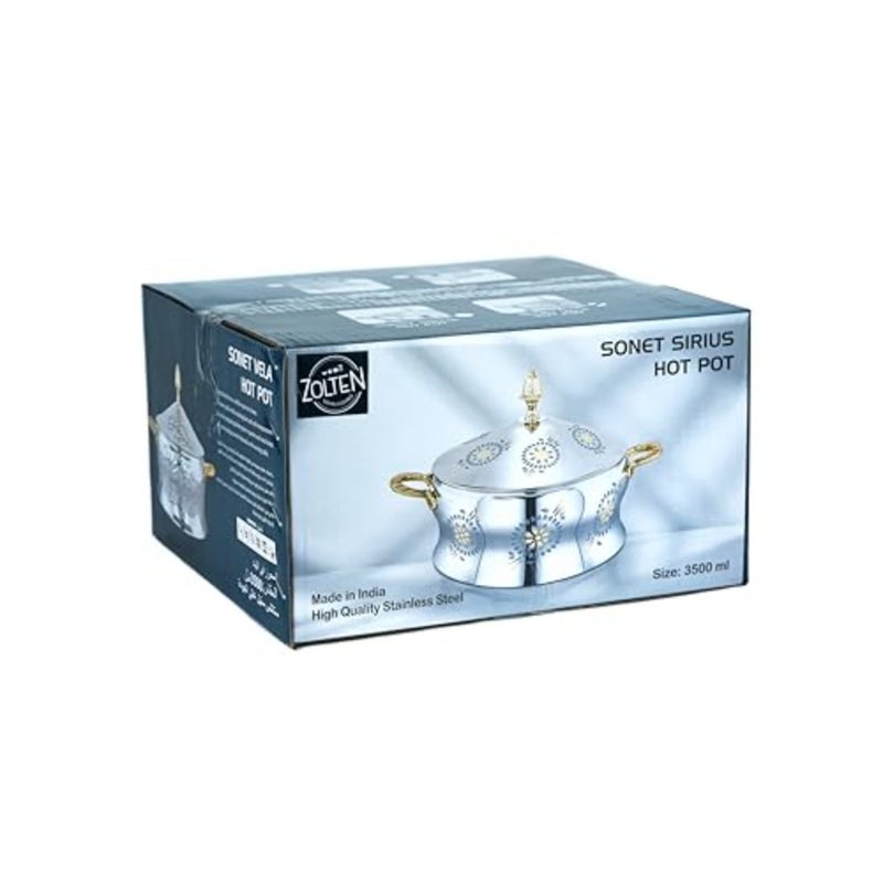Hotpot for home dining, stainless steel, gold/silver, 3.5L capacity with even heat distribution and durable finish - Image 3