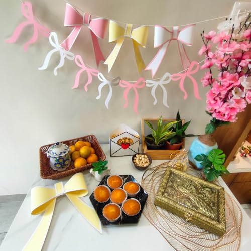 Pinfliers 1st,18th,Teen Pink Birthday Theme Decorations for Girls/Paper Bunting Flags for Decoration, Streamers,Pennants, Bride To Be Banner/Welcome Baby Home/Wall,Backdrop Décor/12 Bows, Ribbon/48 in - Image 4