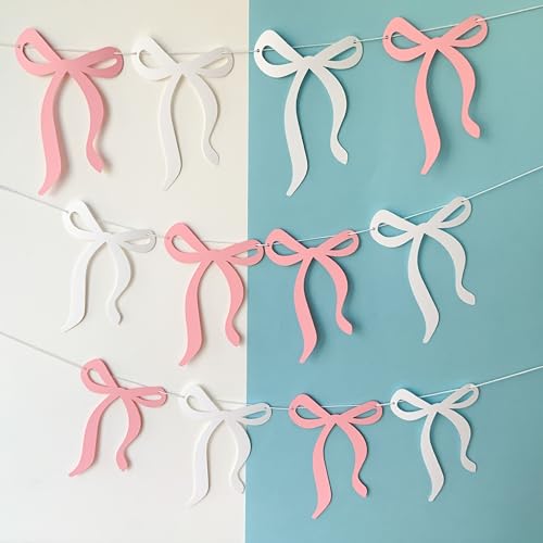 Pinfliers 1st,18th,Teen Pink Birthday Theme Decorations for Girls/Paper Bunting Flags for Decoration, Streamers,Pennants, Bride To Be Banner/Welcome Baby Home/Wall,Backdrop Décor/12 Bows, Ribbon/48 in - Image 1