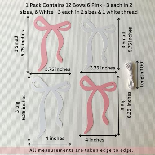 Pinfliers 1st,18th,Teen Pink Birthday Theme Decorations for Girls/Paper Bunting Flags for Decoration, Streamers,Pennants, Bride To Be Banner/Welcome Baby Home/Wall,Backdrop Décor/12 Bows, Ribbon/48 in - Image 2