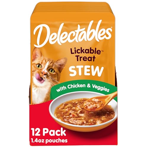 Hartz Delectables Stew Lickable Wet Cat Treats for Adult & Senior Cats, Chicken & Veggies, 1.4 Ounce (Pack of 12) (Packaging may vary) - Image 1