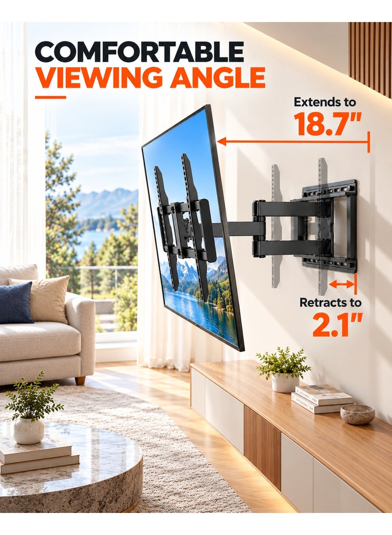 BEETEC TV Wall Mount Full Motion for 40"-80" Flat Panel TVs, VESA up to 600x400mm, Max Load 55 kg, 475mm Extension, Double Arm Swivel TV Bracket, ±6° Tilt, ±60° Swivel, Black - Image 4