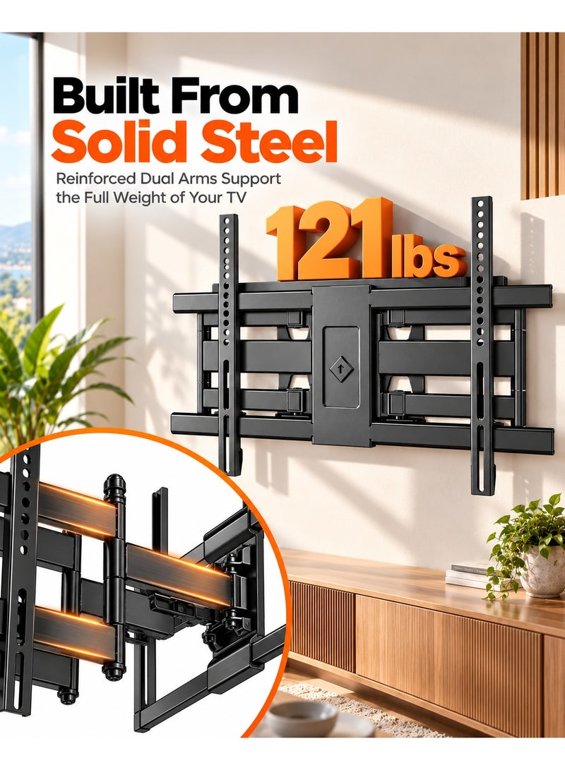 BEETEC TV Wall Mount Full Motion for 40"-80" Flat Panel TVs, VESA up to 600x400mm, Max Load 55 kg, 475mm Extension, Double Arm Swivel TV Bracket, ±6° Tilt, ±60° Swivel, Black - Image 3