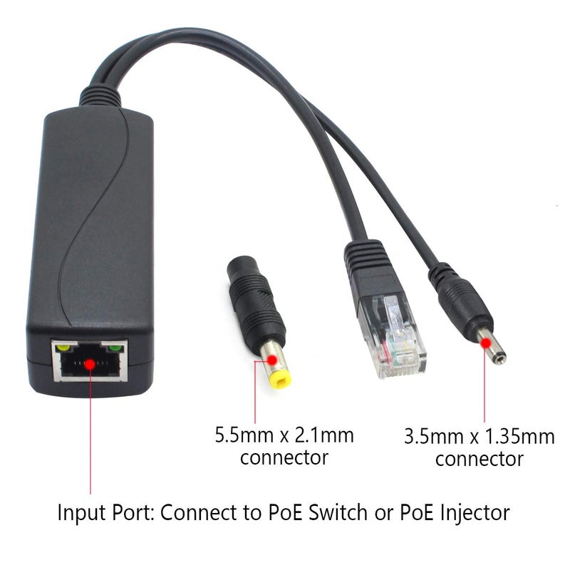 ANVISION 2-Pack 5V PoE Splitter, 48V to 5V 2.4A Adapter, Plug 3.5mm x 1.35mm, 5.5mm x 2.1mm connector, IEEE 802.3af Compliant, for IP Camera and more - Image 3