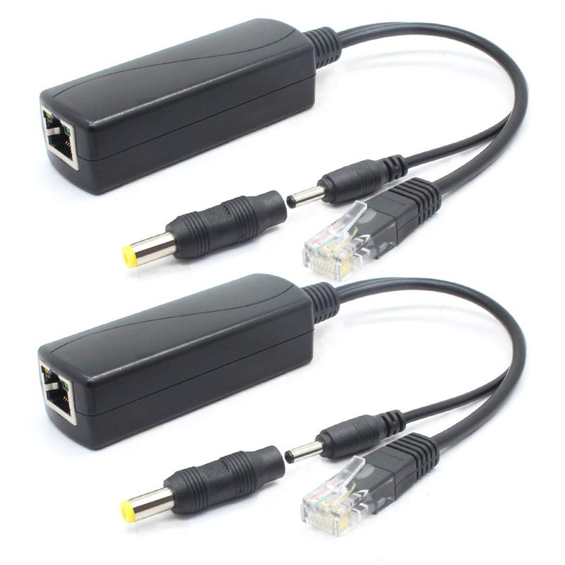ANVISION 2-Pack 5V PoE Splitter, 48V to 5V 2.4A Adapter, Plug 3.5mm x 1.35mm, 5.5mm x 2.1mm connector, IEEE 802.3af Compliant, for IP Camera and more - Image 1