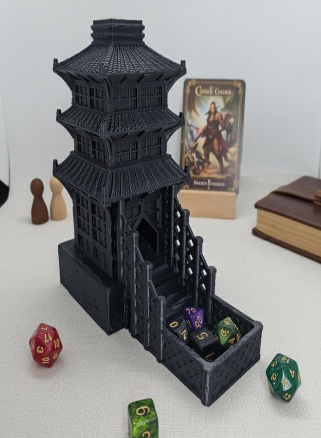 XJPONGC Temple Dice Dice Tower Dungeons and Dragons RPG Tabletop Roleplaying Game Jail DND (Random 7PCS D20 Dice Set Included) (Black) - Image 5