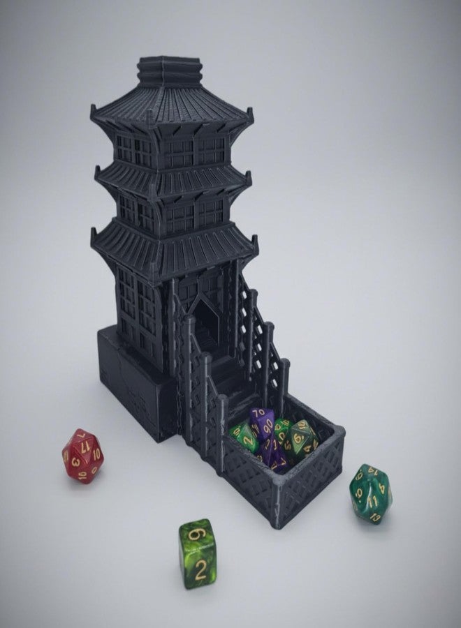 XJPONGC Temple Dice Dice Tower Dungeons and Dragons RPG Tabletop Roleplaying Game Jail DND (Random 7PCS D20 Dice Set Included) (Black) - Image 1