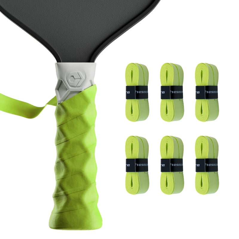 Hesacore Hesatac Overgrip Tape â€“ 6 Pack â€“ Neon Green â€“ for Pickleball, Padel & Tennis â€“ Sweat Absorbing, Soft, Anti-Slip, Stretchable Overgrip - Image 1