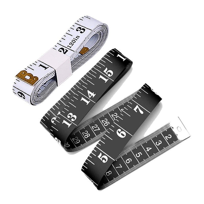 BUSHIBU Tape Measure Body Measuring Tape, 120 Inch Soft Fabric Measuring Tape for Sewing Cloth Measurement, Double Scale Tailor Ruler for Weight Loss Medical Measurement Nursing Craft(White/Black) - Image 1