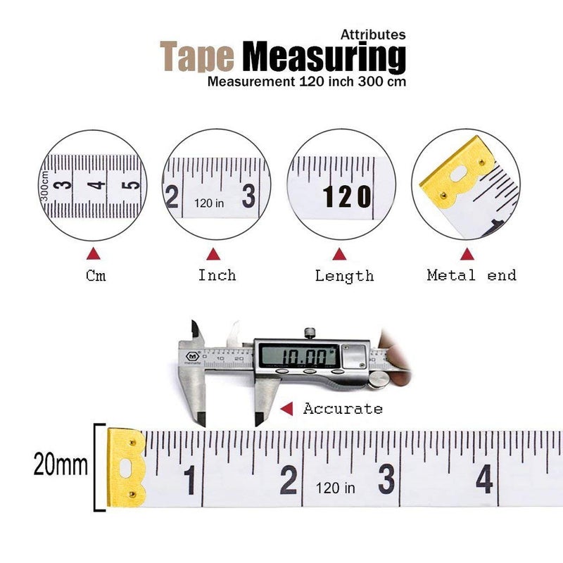 BUSHIBU Tape Measure Body Measuring Tape, 120 Inch Soft Fabric Measuring Tape for Sewing Cloth Measurement, Double Scale Tailor Ruler for Weight Loss Medical Measurement Nursing Craft(White/Black) - Image 3