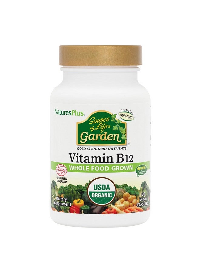 Natures Plus Source of Life Garden Certified Organic Vitamin B12-1000 mcg methylcobalamin, 60 Vegan Capsules - Whole Food Vitamin B12 Supplement - Energy Boost - Vegetarian, Gluten-Free - 30 Servings