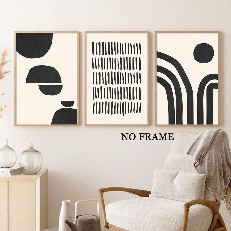 Wallvelart Black and White Abstract Wall Art Boho Line Abstract Drawings Poster Black Stroke Painting Beige Black Abstract Shapes Canvas Modern Geometric Pictures Abstract Line Artwork Print 16x24inchx3 No Frame - Image 5