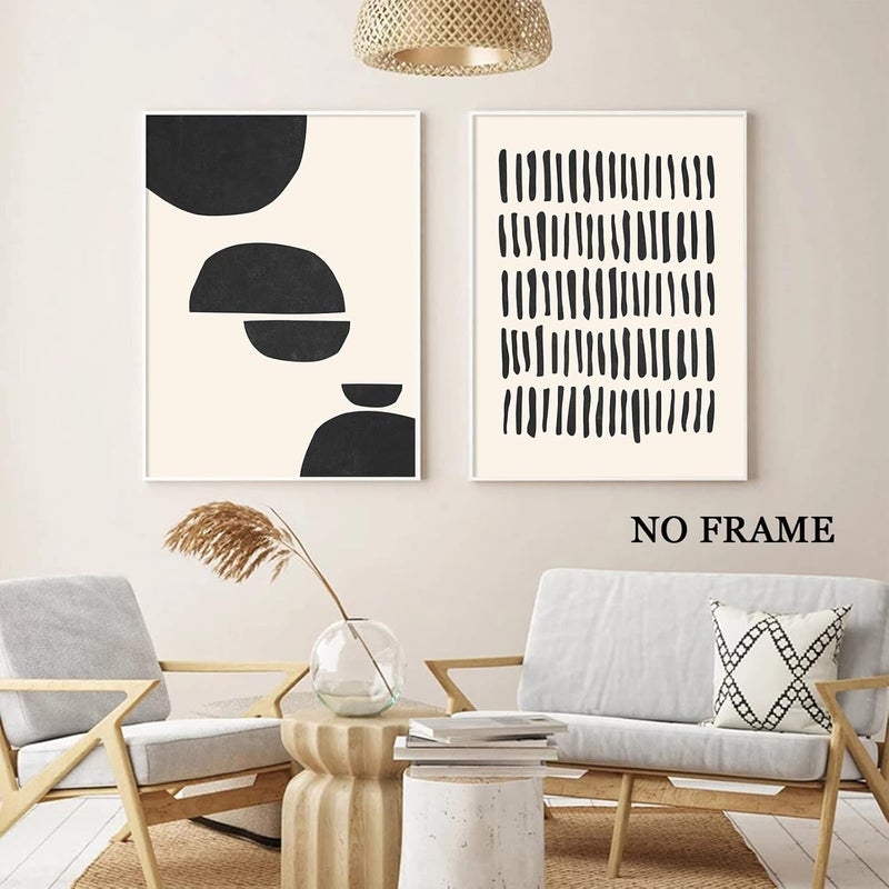 Wallvelart Black and White Abstract Wall Art Boho Line Abstract Drawings Poster Black Stroke Painting Beige Black Abstract Shapes Canvas Modern Geometric Pictures Abstract Line Artwork Print 16x24inchx3 No Frame - Image 2