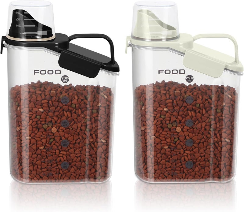 LEAWALK 3-5LBS airtight Pet Food Storage Containers PBA-free,With Large Nozzle/Measuring Cup/ 4 Press Buckle for Dogs, Cats, Birds, Chicken Lndoor and Outdoor Use (Black + Beige) 2 Pack - Image 1