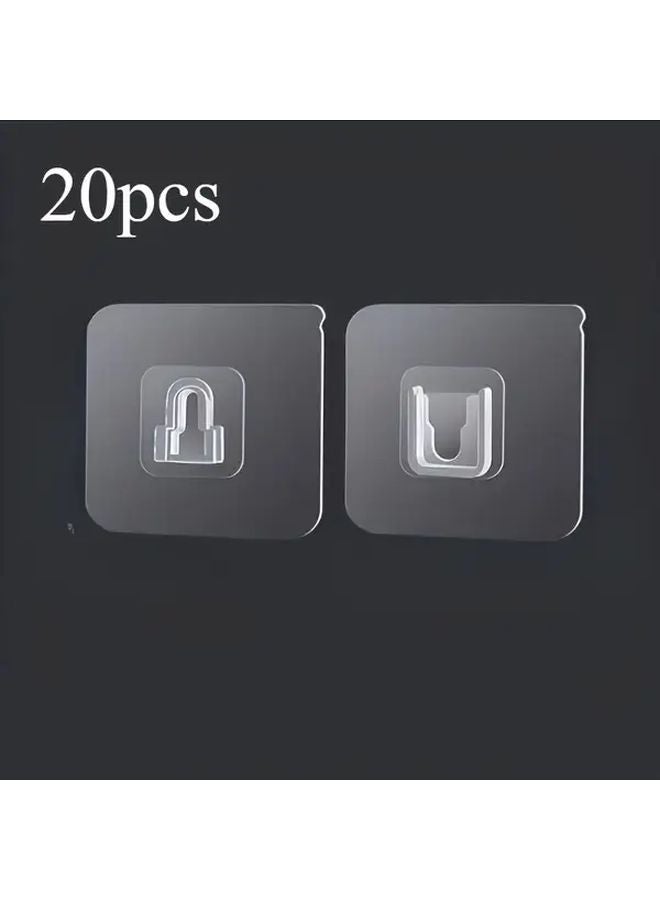 20pcs Transparent Heavy Duty Adhesive Wall Hooks No Drill Waterproof Multi Purpose Hangers - Image 3