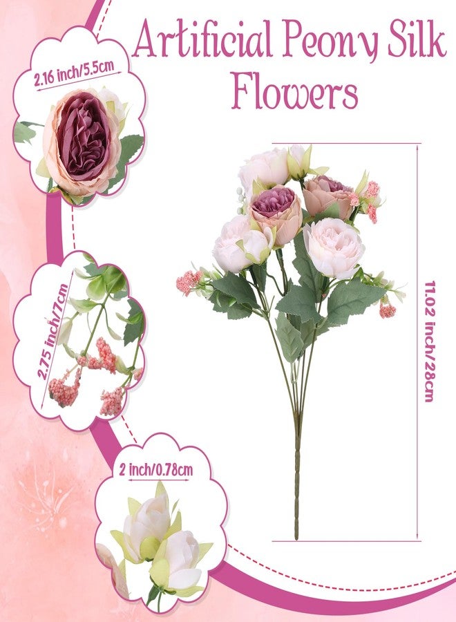 Geosar 24 Bundles Artificial Peonies Flowers Fake Silk Peony Bouquet Faux Peonies Flowers Bulk for Decoration Vase Floral Arrangements Wedding Party Table (Dusty Rose,Champagne Pink) - Image 2