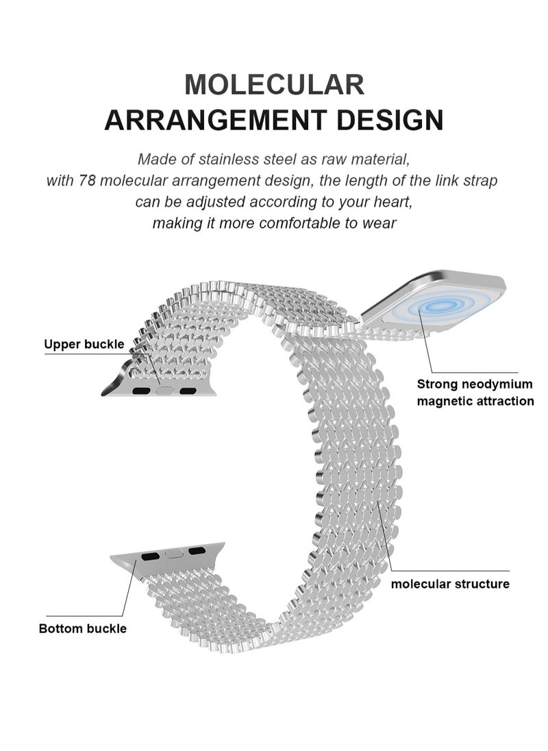 yalilai - Magnetic Metal Mesh Loop Band for Apple Watch 38mm 40mm 41mm 42mm, Women Buckle-free Breathable Replacement Stainless Steel Mesh Strap for iWatch Series 10 9 8 7 SE 6 5 4 3 2 1, Starlight - Image 1