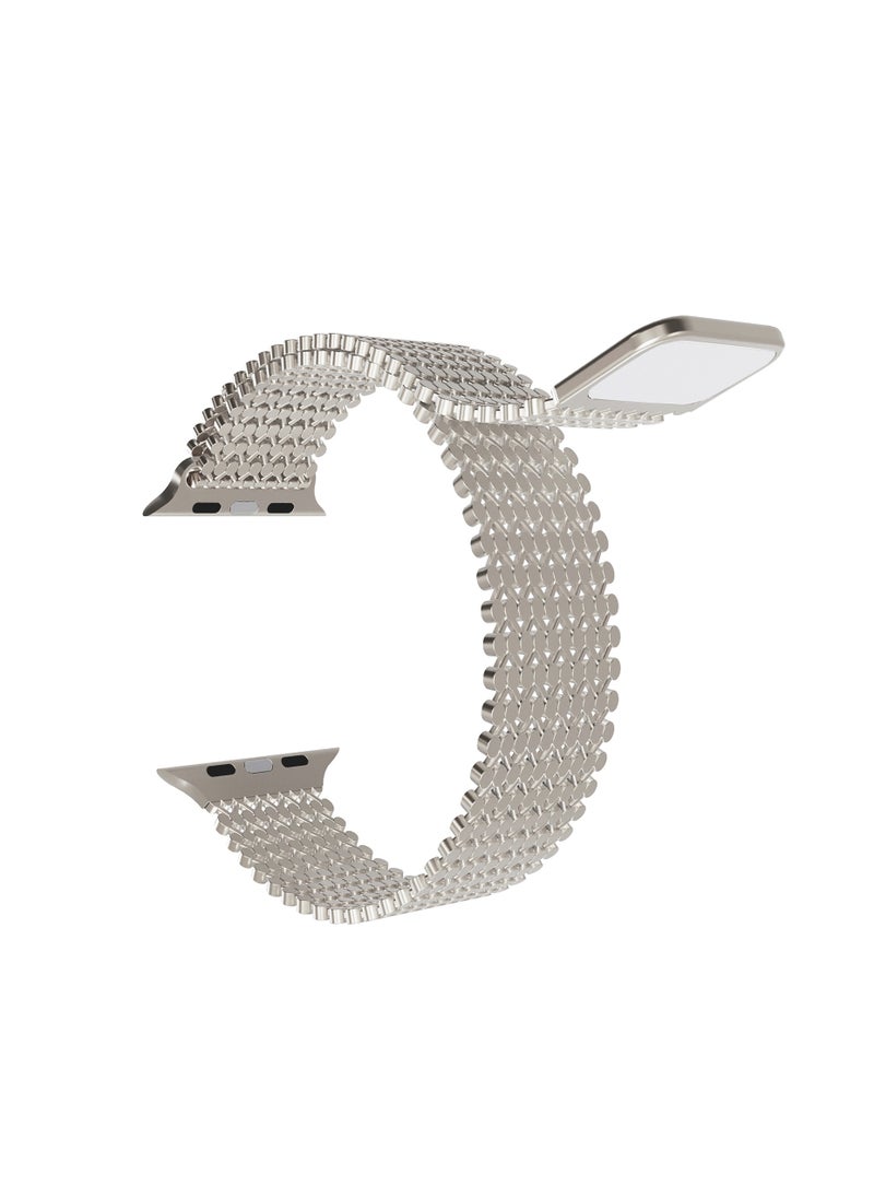 yalilai - Magnetic Metal Mesh Loop Band for Apple Watch 38mm 40mm 41mm 42mm, Women Buckle-free Breathable Replacement Stainless Steel Mesh Strap for iWatch Series 10 9 8 7 SE 6 5 4 3 2 1, Starlight - Image 1