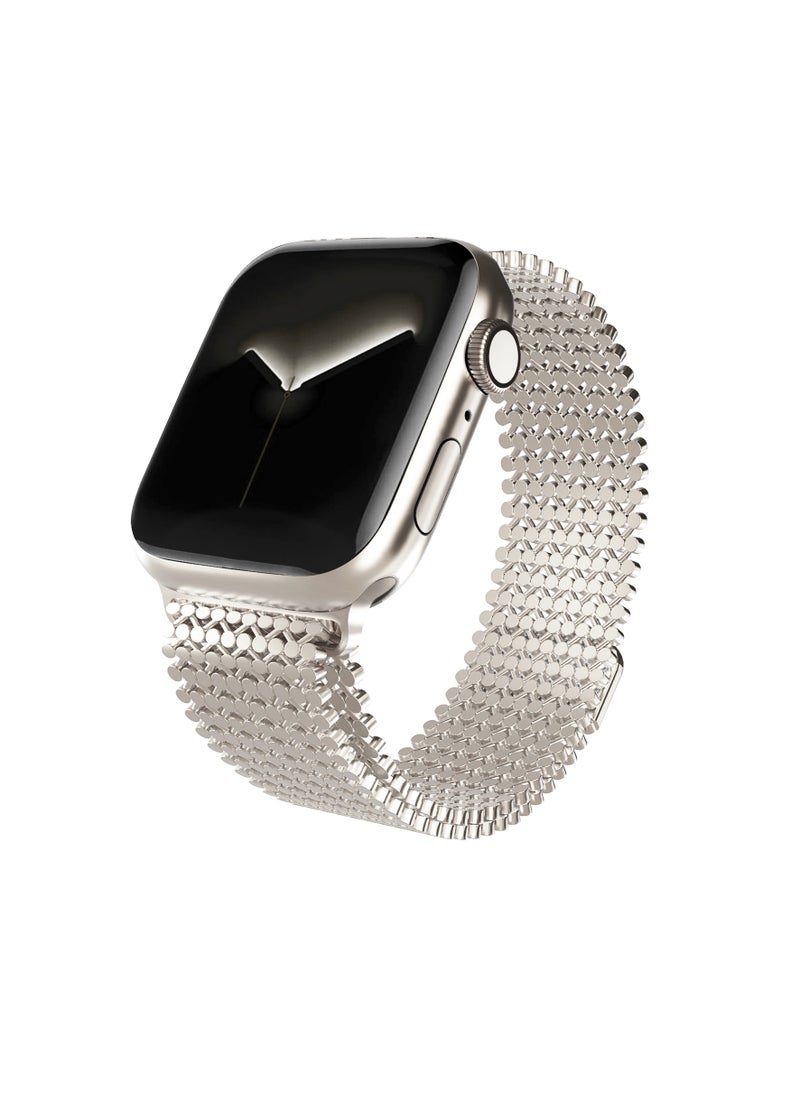 yalilai - Magnetic Metal Mesh Loop Band for Apple Watch 38mm 40mm 41mm 42mm, Women Buckle-free Breathable Replacement Stainless Steel Mesh Strap for iWatch Series 10 9 8 7 SE 6 5 4 3 2 1, Starlight - Image 1