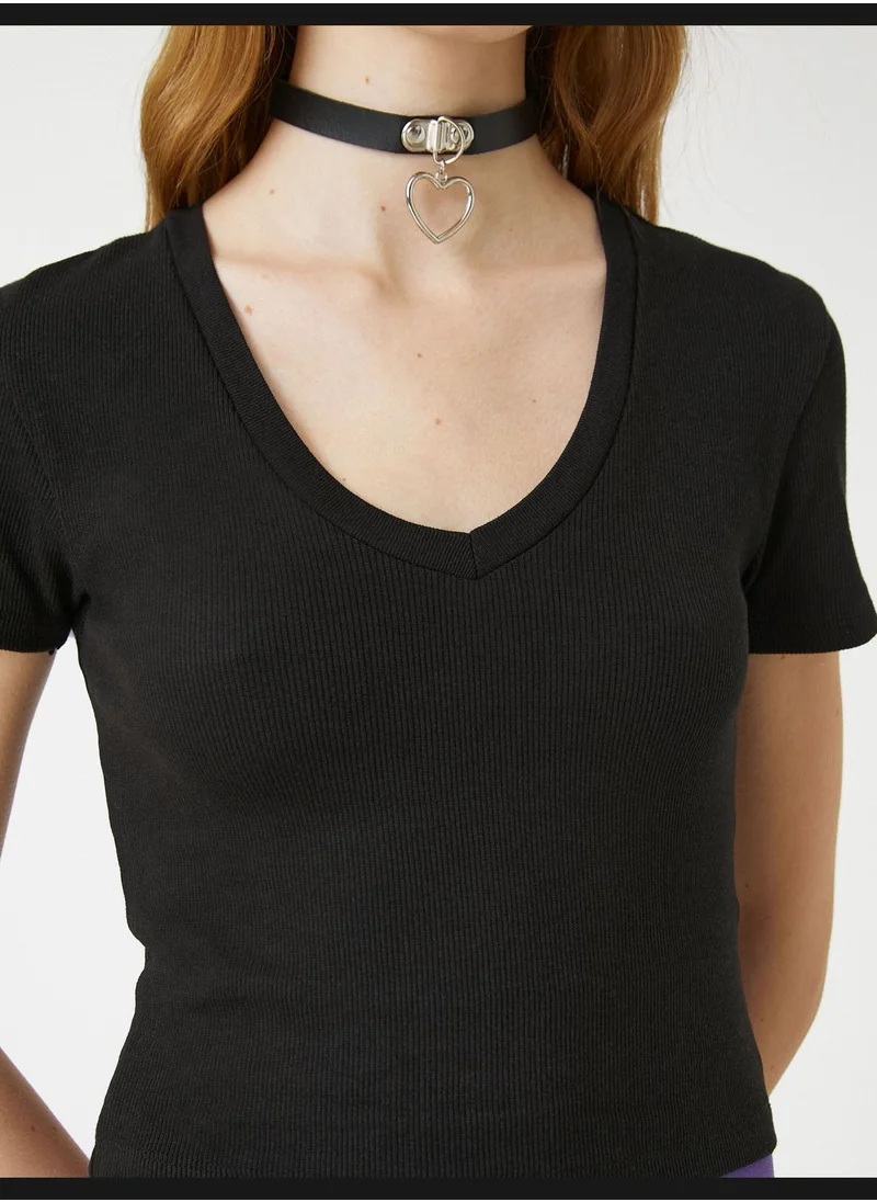 كوتون Short Sleeve V Neck Cotton Basic T-Shirt