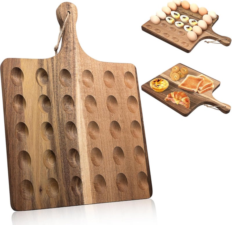طبق بيض خشبي محشو، صينية بيض محشو قابلة للعكس بمقبض، حامل بيض مربع من خشب الأكاسيا بـ 30 فتحة، لوح تقديم وطبق تقديم بيض لعيد الفصح، مقاس 17 × 13 بوصة