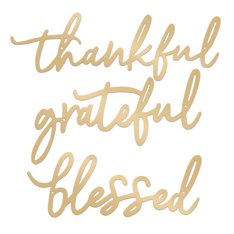 ESTART Thankful Grateful Blessed Letter Sign Metal Wall Decor, 3 Piece Gold Letters Wall Art for Bathroom Bedroom Metal Words Wall Decor for Home Decor (Gold) - Image 1