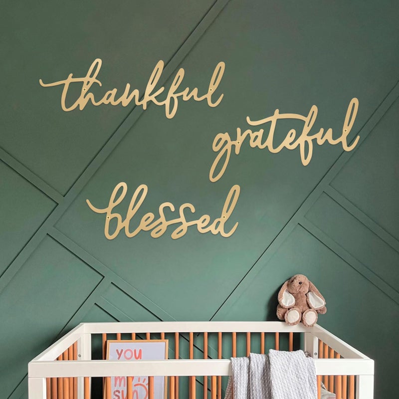 ESTART Thankful Grateful Blessed Letter Sign Metal Wall Decor, 3 Piece Gold Letters Wall Art for Bathroom Bedroom Metal Words Wall Decor for Home Decor (Gold) - Image 2