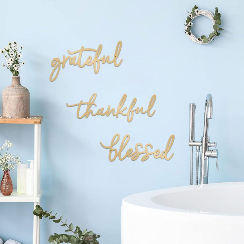 ESTART Thankful Grateful Blessed Letter Sign Metal Wall Decor, 3 Piece Gold Letters Wall Art for Bathroom Bedroom Metal Words Wall Decor for Home Decor (Gold) - Image 3