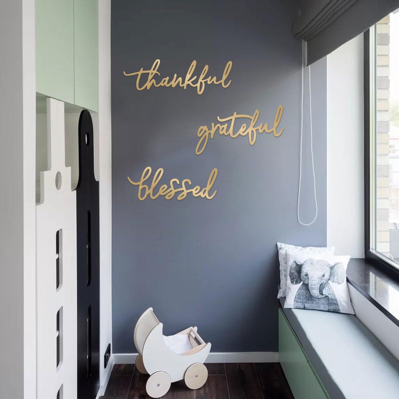 ESTART Thankful Grateful Blessed Letter Sign Metal Wall Decor, 3 Piece Gold Letters Wall Art for Bathroom Bedroom Metal Words Wall Decor for Home Decor (Gold) - Image 4