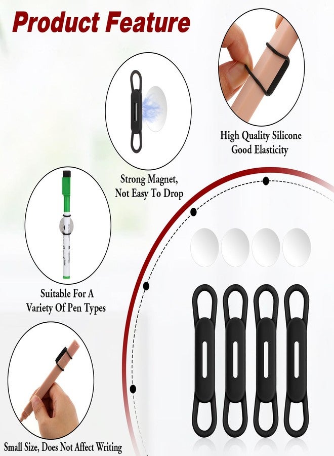 Jeffdad Magnetic Pen Pencil Holder - 4 Pcs Silicone Adjustable Holder for Refrigerator, Whiteboards, Office White Pen Holder (Black) - Image 2