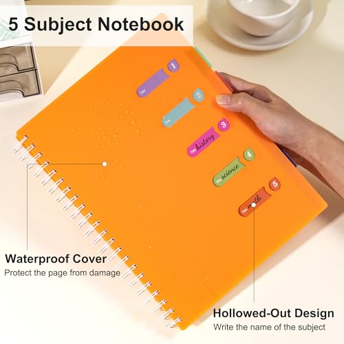 Yoment 5 Subject Notebook 8.5 x 11 Large Spiral Notebook with Dividers 240 Pages Office Notebooks for Work Multi Subject Notebook with 5 Tabs Professional Organizer Notebooks for Note Taking School, Orange - Image 2