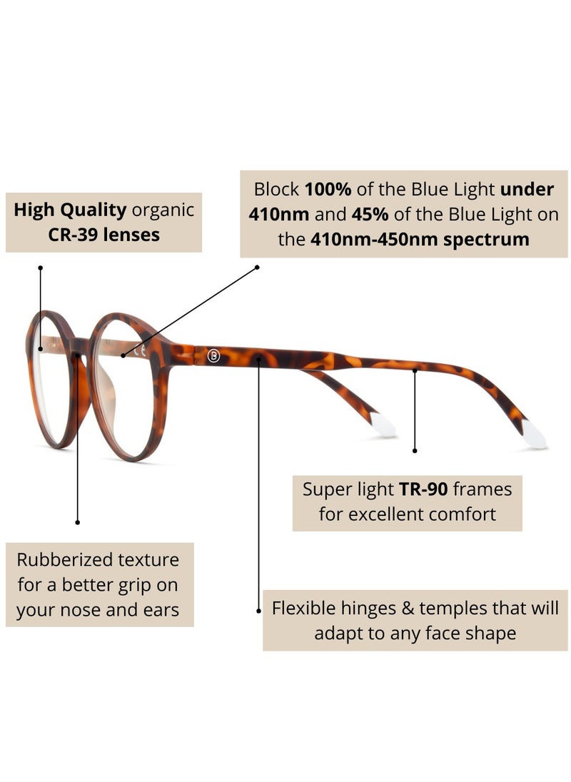 BARNER - BARNER: BLUE LIGHT Blocking Glasses for Men and Women. Computer Glasses, Screen Glasses. Gaming Glasses. Neutral Lenses. Le Marais - Round Frame | Color: Tortoise - Image 1