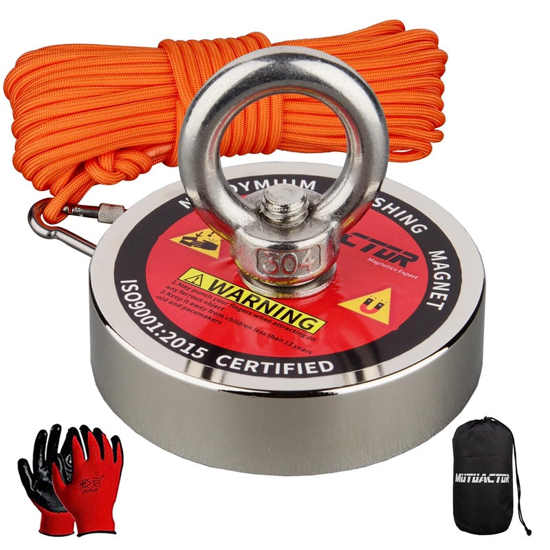 MUTUACTOR Fishing Magnets,650lbs Strong Neodymium Rare Earth Magnet with 20Ft Duarble Rope,Φ 2.95” Permanent Heavy Duty Magnets for Treasure Hunting Retrieving Knife Metallic Tools in Lakes Rivers - Image 1