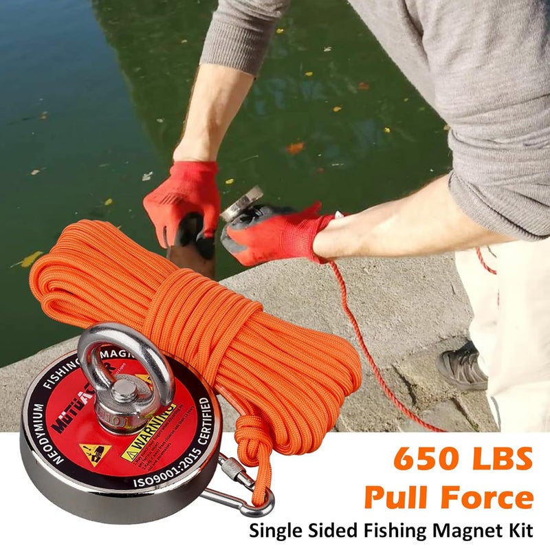 MUTUACTOR Fishing Magnets,650lbs Strong Neodymium Rare Earth Magnet with 20Ft Duarble Rope,Φ 2.95” Permanent Heavy Duty Magnets for Treasure Hunting Retrieving Knife Metallic Tools in Lakes Rivers - Image 2