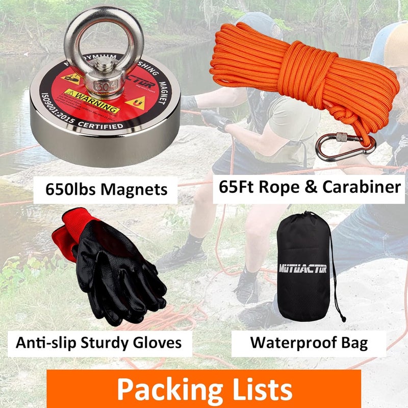 MUTUACTOR Fishing Magnets,650lbs Strong Neodymium Rare Earth Magnet with 20Ft Duarble Rope,Φ 2.95” Permanent Heavy Duty Magnets for Treasure Hunting Retrieving Knife Metallic Tools in Lakes Rivers - Image 4