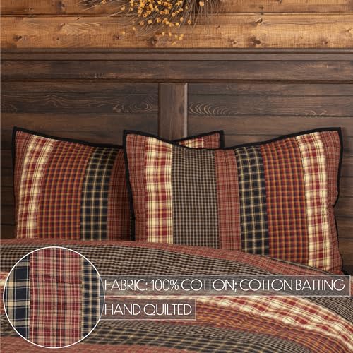 VHC Brands Beckham King Sham 21x37 Country Rustic Patchwork Design, Rust Red and Tan - Image 3