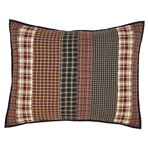VHC Brands Beckham King Sham 21x37 Country Rustic Patchwork Design, Rust Red and Tan - Image 4