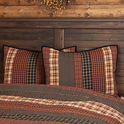 VHC Brands Beckham King Sham 21x37 Country Rustic Patchwork Design, Rust Red and Tan - Image 1