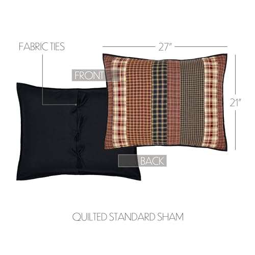 VHC Brands Beckham King Sham 21x37 Country Rustic Patchwork Design, Rust Red and Tan - Image 2