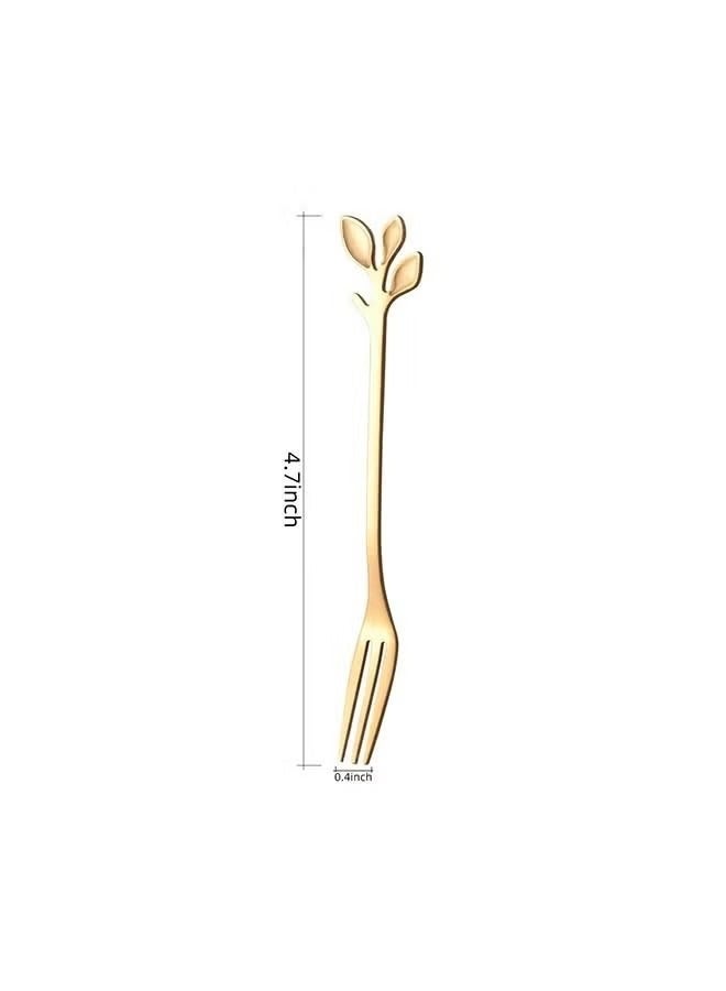 10 Pcs Leaf Shape Fruit Forks Set, Stainless Steel Gold Fruit Salad Forks, 4.7 Inches Tasting Dessert Forks (Golden)  - Image 2