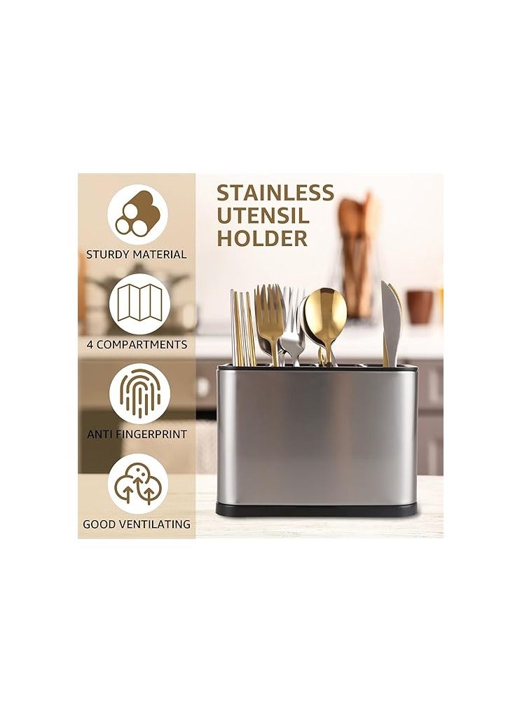 CYEER Stainless Steel Cutlery Holder, 18 x 8.6 x 13 cm, Tableware Rack, Cutlery Basket, Metal Kitchen Utensil Holder for Chopsticks, Spoons, Knives and Forks - Image 1