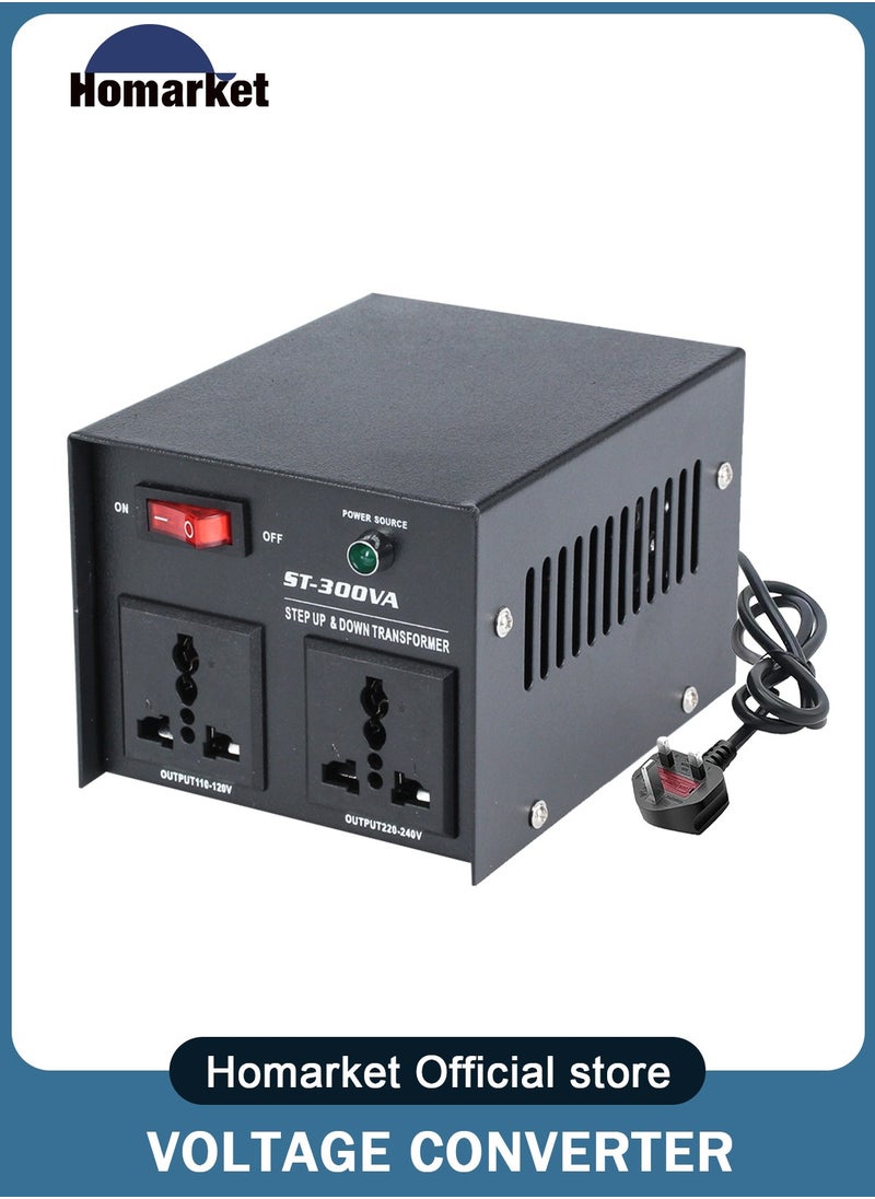محول فولتية بقدرة 300W محول طاقة بقدرة 110V-220V محول محول تصاعدي/هابط محول محول مع حماية قاطع دائرة قابلة لإعادة التشفير مقبس عالمي صغير الحجم
