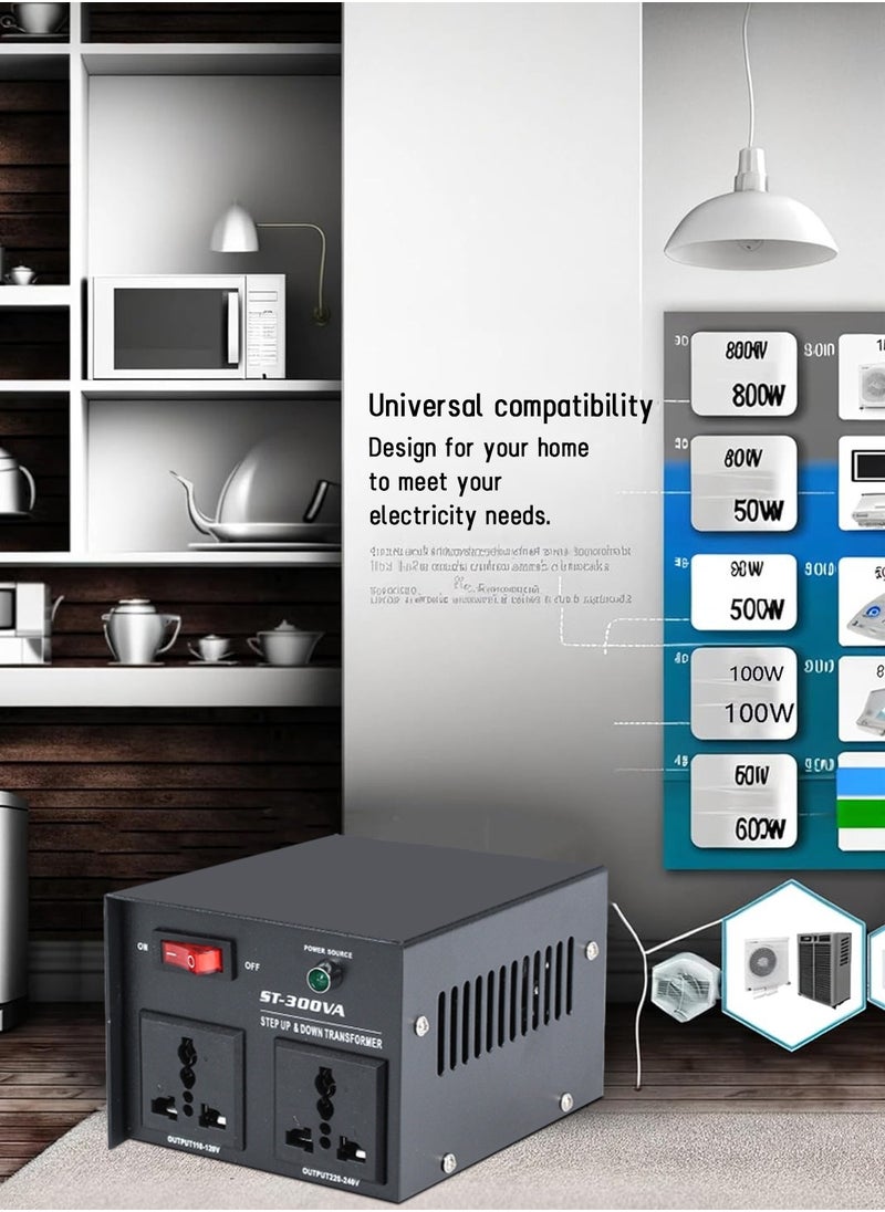 محول فولتية بقدرة 300W محول طاقة بقدرة 110V-220V محول محول تصاعدي/هابط محول محول مع حماية قاطع دائرة قابلة لإعادة التشفير مقبس عالمي صغير الحجم
