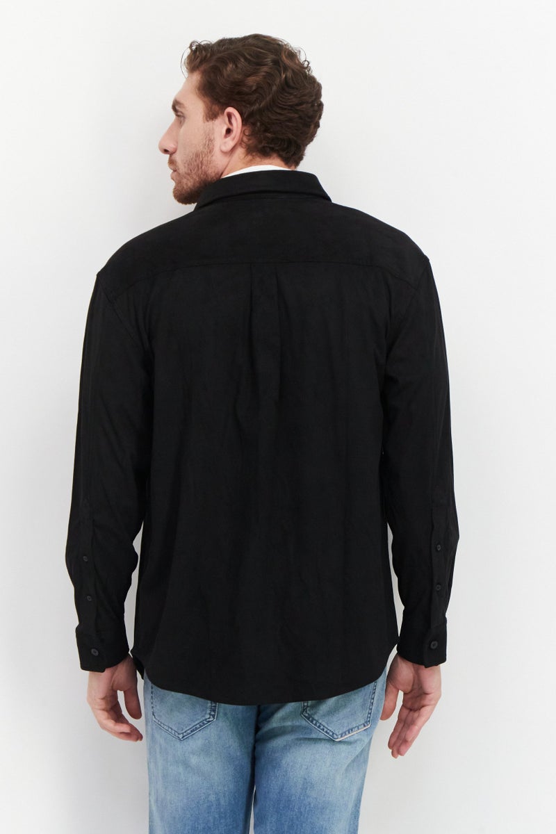 SELECTED Men Spread Collar Long Sleeve Solid Shirt, Black - Image 2