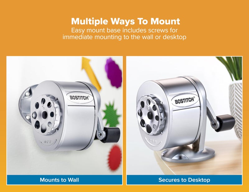 Bostitch Metal Manual Pencil Sharpener, Silver (MPS1-CH) - Image 2