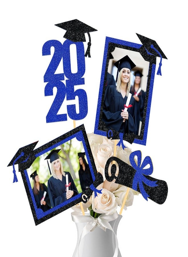 Moitkptt 21pcs 2025 Graduation Centerpieces for Table Decoration, Class of 2025 Grad Photo Centerpiece for Graduation Party Decoration (Blue) - Image 1